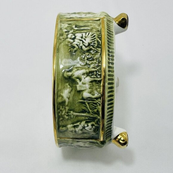 Vintage Capodimonte Cherub Angle Porcelain Ashtray Bowl Big Green Embossed Italy - Picture 2 of 10